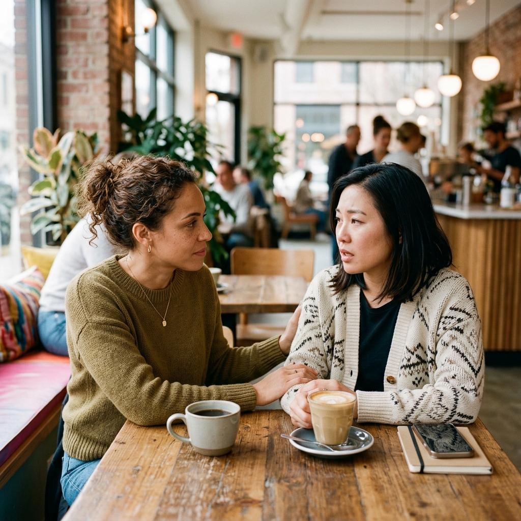 Two people talking
